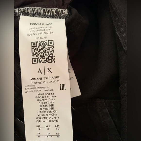 Armani Exchange Men's Jeans, Distressed Black, J13 Slim Fit, Size 29, EXCELLENT! - Picture 6 of 7